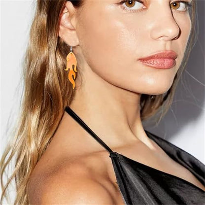 Transparent Flame Earrings for Women Creative Funny Exaggerated Acrylic Geometric Fire Element Dangle Earrings Punk Rock Hip Hop Lightweight Flame Drop Earrings Cosplay Halloween Earrings - color: orange