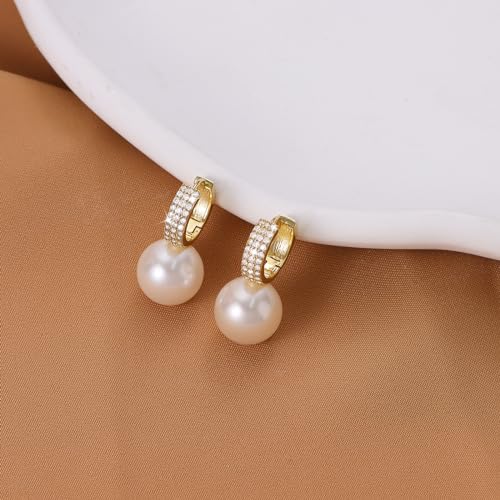 Pearl Earrings for Women 14K Gold Plated Hypoallergenic Pearl Earrings 5A Cubic Zirconia Dangle Earrings Elegant Jewelry - color: 6-Gold