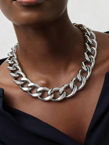 ChainsPro Cuban Link Chain for Women,Stainless Steel Chunky Necklace Silver/Gold Plated Thick Chain Choker, 12/16/20 mm Width,18" and 20" Punk Hip Hop Trendy Non Tarnish Jewelry Gifts - color: Silver, style: 20mm-18"