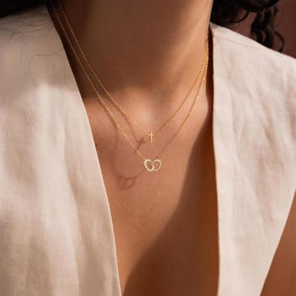 Gold Necklace for Women, Dainty 14K Gold Plated Pendant Necklaces for Women Trendy Simple Choker Chain Cubic Zirconia Circle/Interlocking/Sun/Pearl Necklace Fashion Jewelry Charm Gifts - color: Sun CZ Double Circle