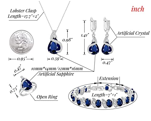 GZWHD Jewelry Set for Women Water Drop Cubic Zirconia Artificial Crystal Earrings Pendant Necklace Open Ring Tennis Bracelet Wedding Anniversary Birthday Engagement Gift for Bridesmaid Wife Girlfriend Friend - color: Blue