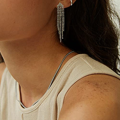Luxval Rhinestone Earrings Dangling for Women Sparkly Silver Dangle Earrings Girls Long Chandelier Earrings Tassel Lightweight Ear Studs Cubic Zirconia Crystal Statement - color: Silver-2Pairs Tassel Sets