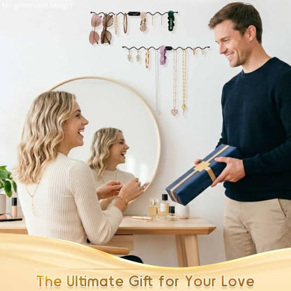 Jewelry Wall Mounted Organizer: 16" Wavy Necklace Storage for Apartment | Necklace Holder Organizer, Heavy Duty Jewelry Hanger for Gift Giving - 2 Pack - size: 16 inch