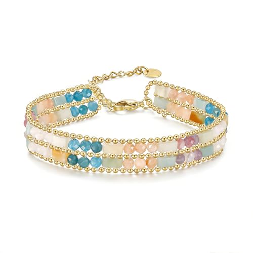 Boho Bracelets for Women Chakra Stackable Bohemian Bracelet Stack Energy Gemstone Crystal Healing Layered Summer Vacation Natural Stone Handmade Beach Jewelry for Women - color: Apatite