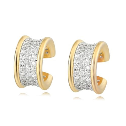 Gold Ear Cuff Earring for Women 14K Gold Plated Cubic Zirconia Non-Pierced Clip on Cartilage Chunky Ear Cuffs Hypoallergenic Jewelry - style: wide / pair