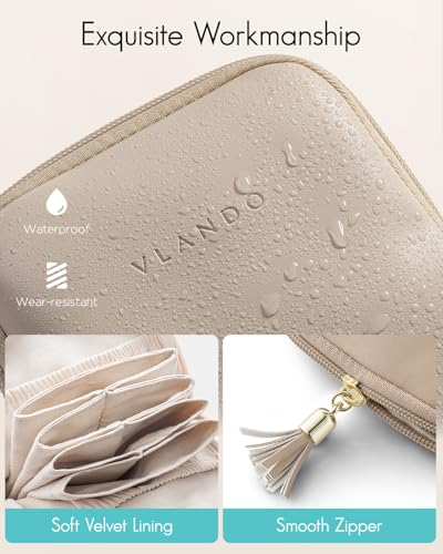 VLANDO Small Travel Jewelry Case,Velvet Pouch Bags with Zipper,Toffee | Travel Essentials,PU Leather Organizer with 5 Divided Sections,Carry-On Totes,Gift for Birthday,Bride,Bridesmaid,Women,Girls - color: A.Toffee
