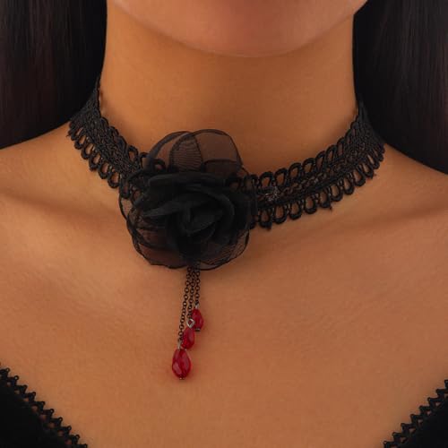Todenb Gothic Choker Witch Necklace for Women Lace Vampire Collar Necklace Y2K Goth Black Zirconia Pendant Necklaces Halloween Dark Bridal Vampire Witch Party Jewelry Accessories - style: Style-D
