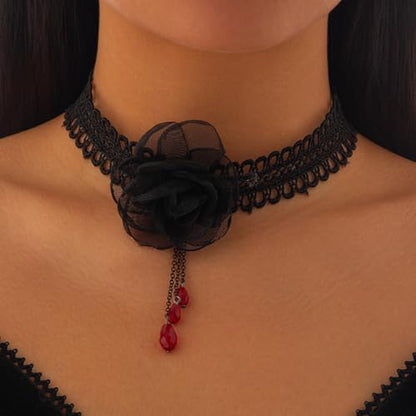 Todenb Gothic Choker Witch Necklace for Women Lace Vampire Collar Necklace Y2K Goth Black Zirconia Pendant Necklaces Halloween Dark Bridal Vampire Witch Party Jewelry Accessories - style: Style-D