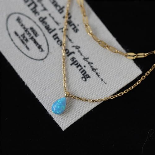 925 Sterling Silver Necklace for Women Trendy, Charming Layered Necklace with Cubic Zirconia Pendant for Her Womens Dainty Diamond Choker Necklaces Holiday Jewelry Gifts for Mom Wife Daughter Lover - color: Opal Necklace-Blue02