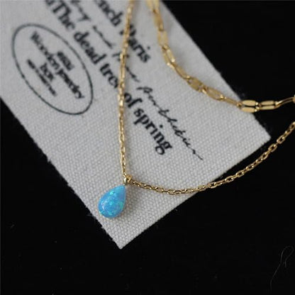 925 Sterling Silver Necklace for Women Trendy, Charming Layered Necklace with Cubic Zirconia Pendant for Her Womens Dainty Diamond Choker Necklaces Holiday Jewelry Gifts for Mom Wife Daughter Lover - color: Opal Necklace-Blue02