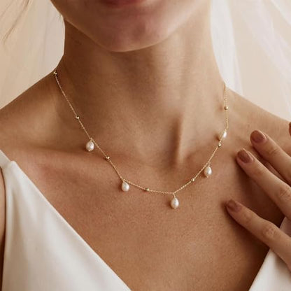 Gold Pearl Necklaces for Women Trendy, 14K Gold Plated Dainty Necklace Simple Layered Pearl Necklaces for Women Trendy Wedding Birthday Jewelry - color: 6-Satellite Pearl