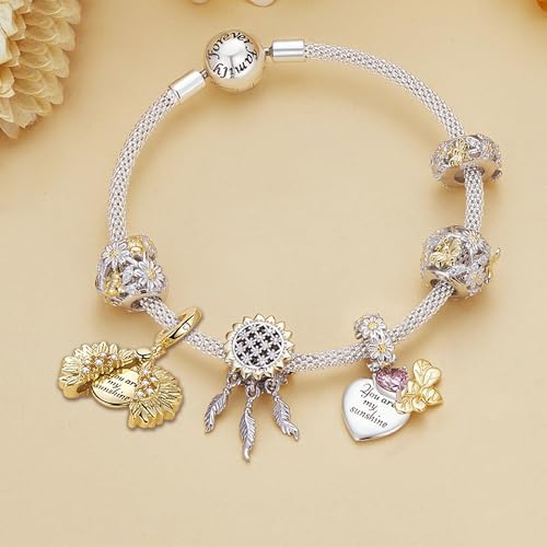 Sunflower Charm Fit for Pandora Charms Bracelet and Necklace You Are My Sunshine Charm Gifts for Women - style: You Are My Sunshine Sunflower