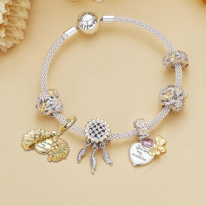 Sunflower Charm Fit for Pandora Charms Bracelet and Necklace You Are My Sunshine Charm Gifts for Women - style: You Are My Sunshine Sunflower