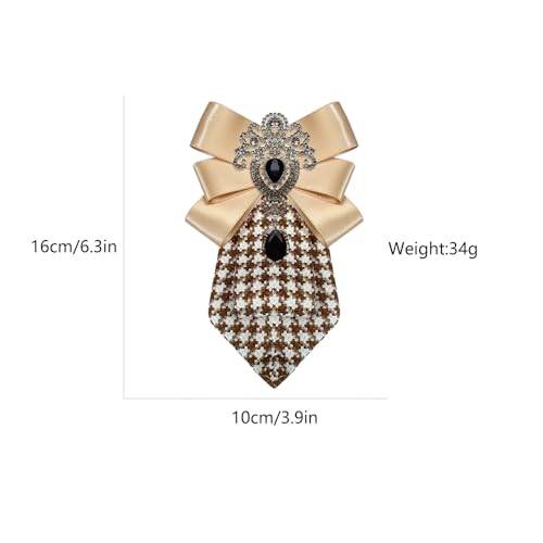 Men's Teardrop Rhinestone Bow Pre-Tied Brooch for Unisex Elegant Crystal Satin Fabric Houndstooth Ribbon Neck Tie Brooches Lapel Pins Wedding Prom Party Costume Bow Tie - color: Brown