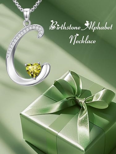 A to Z Initial Birthstone Pendant Necklaces Name Jewelry for Women | 18K White Gold Plated Personalized Alphabet Jewelry Anniversary Christmas Birthday Gifts for Wife Her Daughter Girlfriend - color: C Initial-08-Aug