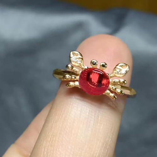 Dtja Crystal Crab Statement Ring for Women Gold Plated Expandable Cute Marine Animal Adjustable Open Wrap Finger Ring Elegant Birthday Holiday Party Jewelry - color: Red