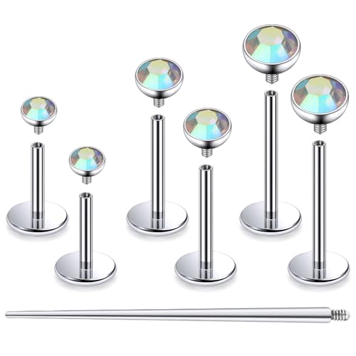 F136 Titanium 20/18/16G Internally Threaded Flat Back Stud Earrings Nose Rings Lip Medusa Monroe Labret 6/8/10mm Short/Long Bar Piercing Jewelry with Taper for Women Men - color: AB, size: 18g=1.0mm