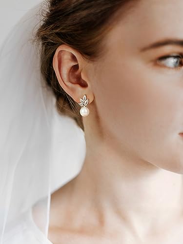 SWEETV Cubic Zirconia Pearl Drop Wedding Earrings for Brides, Ivory Bridal Pearl Earrings for Bridesmaid Jewelry Gift - color: 07.Style 8