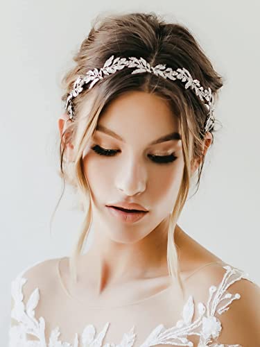 SWEETV Leaf Wedding Headpieces for Bride Silver Bridal Headband Flower Girl Headpiece Handmade Wedding Hair Accessories - color: Silver