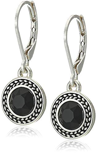 Handmade Sterling Silver Boho Crystal Dangle Leverback Earrings For Women - color: Silver, Black Stone
