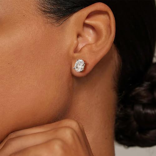 Brilliant Heart-cut/Oval-cut/Trillion-cut/Cushion-cut/Emerald-cut/Marquise-cut Stud, 925 Sterling Silver Cubic Zirconia Stud Earrings for Women Men - style: C-Oval cut-silver