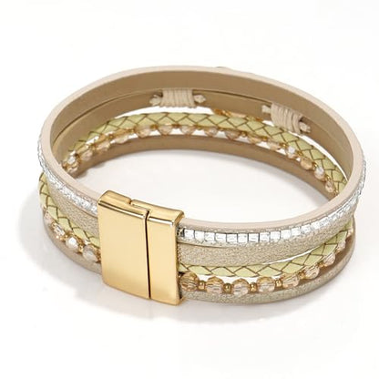 Suyi Multilayer Leather Wrap Bracelet Heart-Shape Wide Bracelets for Women - color: Khaki 2