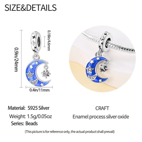 14K Gold Plated Charms for Bracelets Necklace Star Moon Cross Beads Woman | 925 Sterling Silver Charms Butterfly Cute Cat Dog Evil Eye Lucky Bracelet Beads Aesthetic Peandant Jewelry Gift for Mom - color: blue moon charm