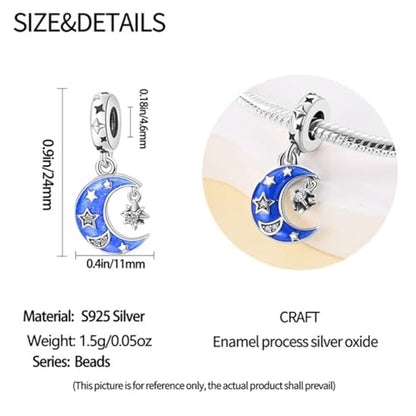 14K Gold Plated Charms for Bracelets Necklace Star Moon Cross Beads Woman | 925 Sterling Silver Charms Butterfly Cute Cat Dog Evil Eye Lucky Bracelet Beads Aesthetic Peandant Jewelry Gift for Mom - color: blue moon charm
