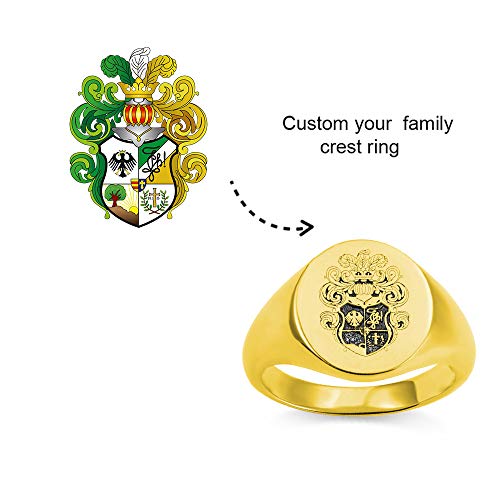 BYFDIY Vintage Custom Signet Ring 925 Sterling Silver/Brass Badge Family Crests Coat Of Arms Rings Personalized Engraved Name Year Rings Jewelry Party Birthday Father Day Graduation Gifts For Men Dad