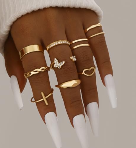 iF YOU 25 Pcs Gold Stackable Ring Set for Women, Chunky Knuckle Finger Midi Rings, Silver Simple Stacking Cute Rings Pack Trendy Stuff Jewelry Gift - style: 25 Gold thin rings