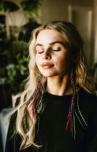 Bohemian handmade long lightweight feather dangle earrings for women - color: Rainbow
