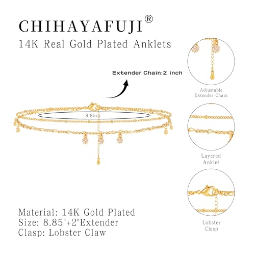 Sterling Silver Ankle Bracelets for Women 14K Gold Waterproof Layered Braided Chain Knot Charm Stackable Adjustable Non Tarnish Nickel Free Anklets Bracelet for Summer Beach Jewelry - color: goldD