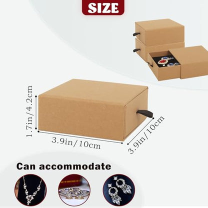 Nsmykhg Jewelry Gift Box Velvet-Lined,12 Pack Compact Drawer Style for Earrings & Rings, Necklace & Bracelet Organizer, 3.93x3.93x1.65 Inches, Stackable Elegant Jewelry Display & Storage Box (Kraft) - color: Kraft
