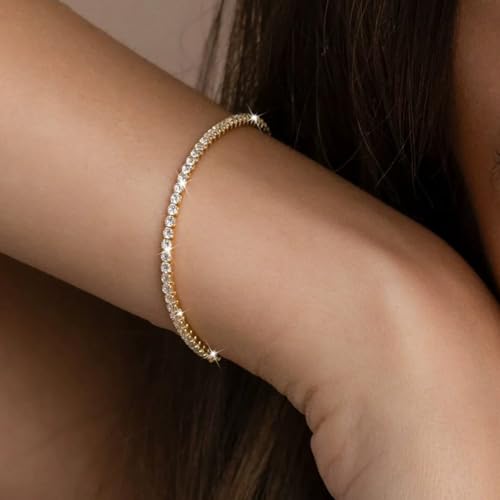 Rhinestone Necklace Bracelet Jewelry Set for Women Sparkly Crystal Cubic Zirconia Chain Choker Necklace Brides Bridesmaid Prom Costume Accessorie - color: Gold