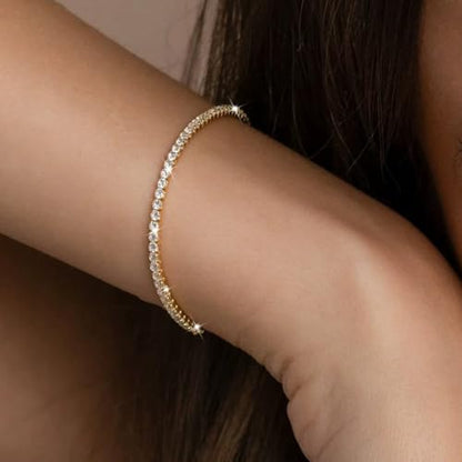 Rhinestone Necklace Bracelet Jewelry Set for Women Sparkly Crystal Cubic Zirconia Chain Choker Necklace Brides Bridesmaid Prom Costume Accessorie - color: Gold