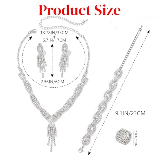 Sixexey Rhinestone Jewelry Set Wedding Jewelry Prom Costume Necklace Jewelry for Women - color: Silver