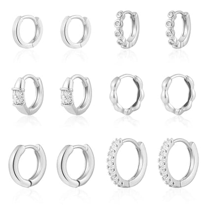 Wgoud Small Gold Hoop Earrings Set for Women, 6 Pairs 14K Gold Plated Hypoallergenic Lightweight Huggie Hoops Earrings, Trendy Cartilage Cubic Zirconia Earrings for Women Gifts. - color: A-Silver
