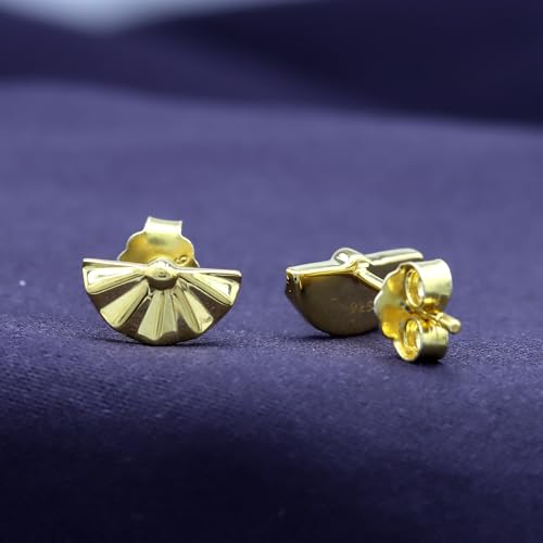 AFFY 14K Gold Plated 925 Sterling Silver Plain Minimalist dainty Stud Earrings Jewelry For Her Women Birthday Gift - color: Fan