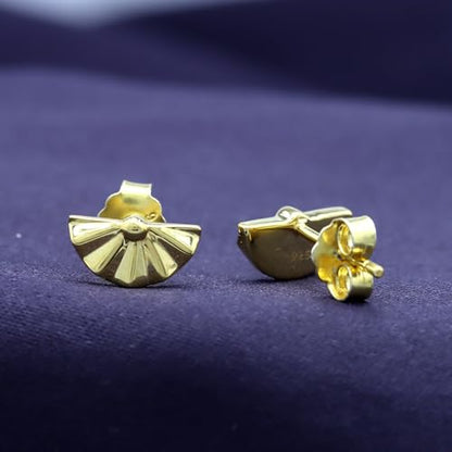AFFY 14K Gold Plated 925 Sterling Silver Plain Minimalist dainty Stud Earrings Jewelry For Her Women Birthday Gift - color: Fan