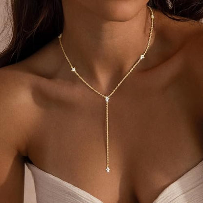 VIROMY Gold Long Y Necklaces for Women Trendy - Dainty Lariat Chain Drop Pendant Necklace for Women Gold Statement Jewelry - color: Y Necklace 04