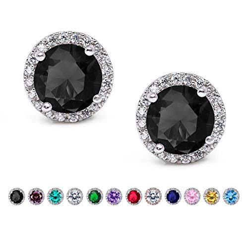 SWEETV Cubic Zirconia Stud Earrings, 8mm Round Cut, Rhinestone Hypoallergenic Earrings for Women & Girls | 9mm Round Cut Hypoallergenic 925 Sterling Silver Stud Earrings for Bridal Bridesmaid Prom Weddings Parties,Silver - color: 03.Black
