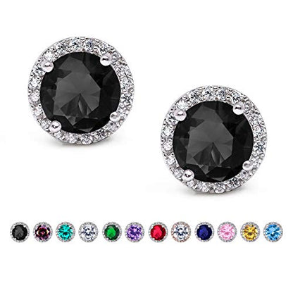 SWEETV Cubic Zirconia Stud Earrings, 8mm Round Cut, Rhinestone Hypoallergenic Earrings for Women & Girls | 9mm Round Cut Hypoallergenic 925 Sterling Silver Stud Earrings for Bridal Bridesmaid Prom Weddings Parties,Silver - color: 03.Black