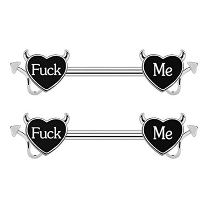 Letter Nipple Ring 14G 316L Surgical Steel Nipple Barbell Heart Shape Devil Body Piercing Jewelry for Women Men - color: black F