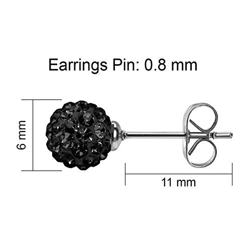 JewelrieShop Rhinestones Crystal Ball Stud Earrings Set Fireball Disco Ball Pave Bead Earrings Hypoallergenic for Women - color: Set B. 6mm x 3 Pairs (White, Jet Black, Hematite)