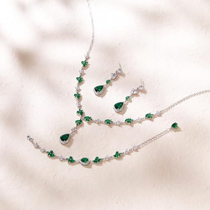 Teardrop Marquise Cubic Zirconia Wedding Prom Jewelry Set for Women Bridal | Silver/Gold/Rose Gold Plated, Pear Cut Pendant Necklace Drop Earrings Link Bracelet, for Bride Bridesmaid, for Banquet Party - style: A_Three Set, Green