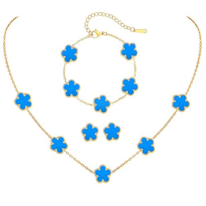 FLY FEI 18K Gold-Plated Four Leaf Clover Bracelet for Women,Adjustable lucky Bracelet Set Jewelry Gift-Hypoallergenic Charm for Birthdays, Wellness & Daily Wear - color: style07-blue set(3pcs)