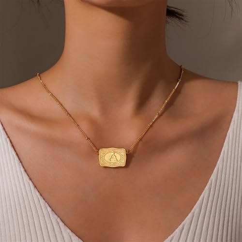 2 Pcs Belt Buckle Initial Necklace Bracelet Jewelry Set for Women, 18K Gold/Silver Plated Belt Buckle Initial A-Z Necklace Bracelet Set Unique Western Style Jewelry Gifts - style: Gold-A.