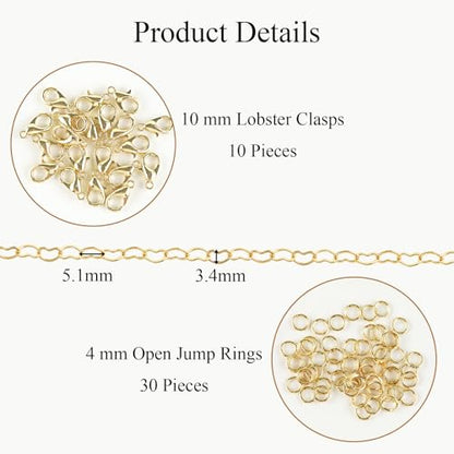 Jabogrii 16.4 Feet Heart Jewelry Chains Gold Brass Chain for Jewelry Making | Women Necklace Bracelet DIY Craft Chain Bulk Permanent Jewelry Making Roll - color: Heart Gold