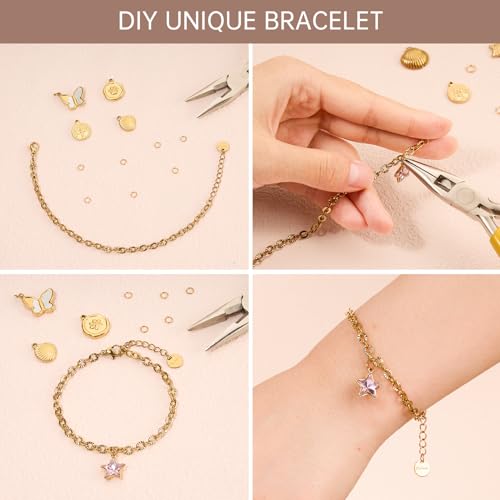 UMAOKANG 10pcs Gold Embossed Oval Chain Bracelet Bulk for Jewelry Making | PVD Gold Plated Stainless Steel Bracelet Adjustable Hand Chains DIY Jewelry Supplies - color: 10pcs Oval Gold