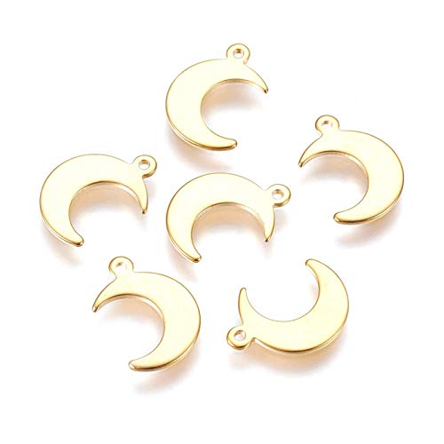 Mega Pet 100pcs Stainless Steel Moon Pendants Charms Golden Crescent Moon Jewelry Charms DIY Accessories for Bracelets Necklaces Jewerly Making - size: 15.5x11x1mm#Moon
